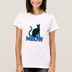 T-shirt Chic Feline Charme - Blue ‘MEOW’ Chat Silhouette