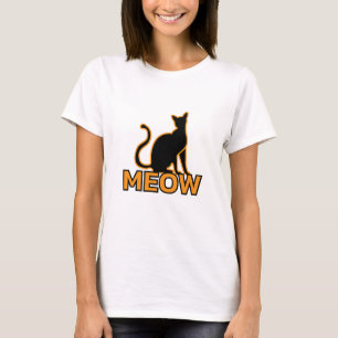 T-shirt Chic Feline Charme - Orange ‘MEOW’ Chat Silhouette