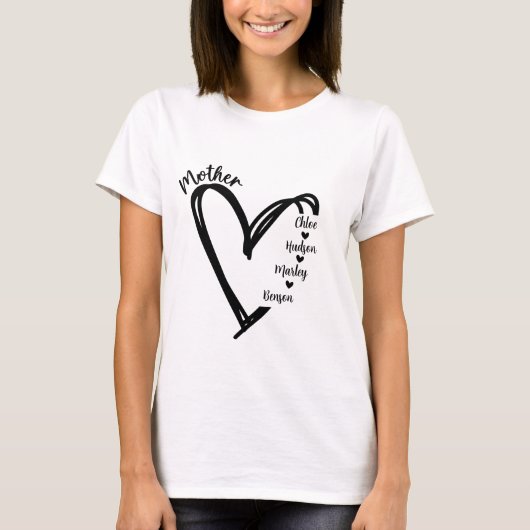 T-shirt Chic Mothers Day Heart avec 4 noms d'enfants (Devant)
