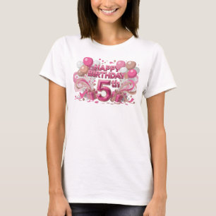 T-shirt Chic Rose HAPPY BIRTHDAY 5TH Motif Artistique