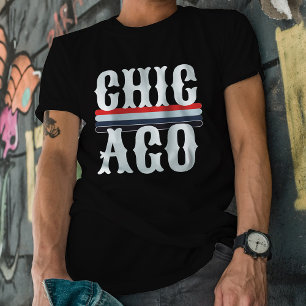 T-shirt Chicago : 80s vintage Rouge Bleu et rayures blanch