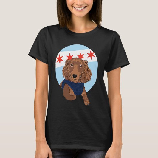 T-shirt Chicago Flag Dachshund 1 (Devant)