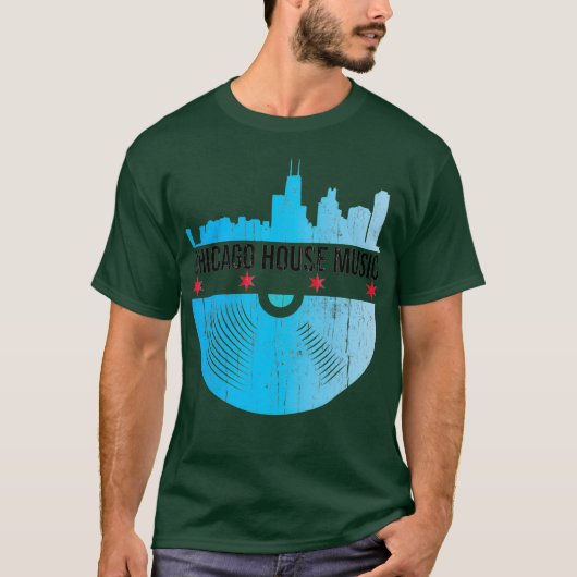 T-shirt Chicago House Music - Skyline Vinyl Record DJ (Devant)