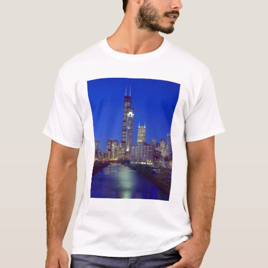 T-shirt Chicago, Illinois, Skyline la nuit avec Chicago (Devant)