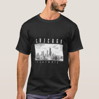 T-shirt Chicago Illinois Skyline Pride Black White Chicago