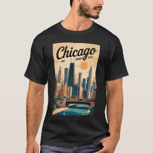 T-shirt Chicago Illinois Skyline Travel Art Vintage