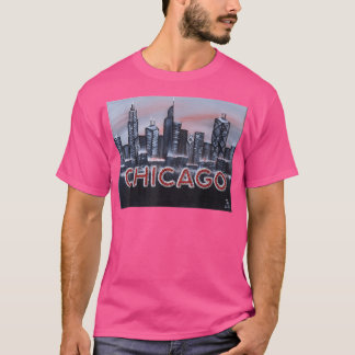 T-shirt Chicago Night Lights lettres en Red Dusk The Wi