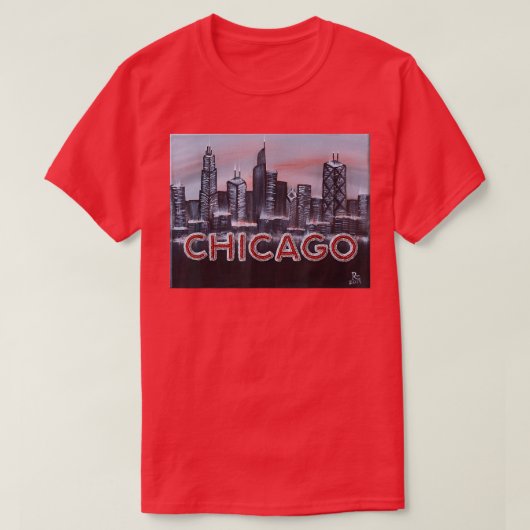 T-shirt Chicago Night Lights lettres en Red Dusk The Wi (Design devant)
