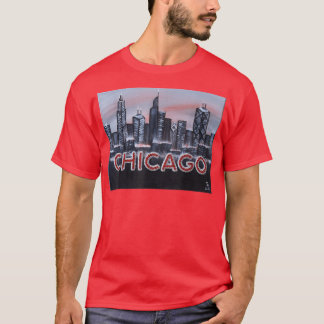 T-shirt Chicago Night Lights lettres en Red Dusk The Wi