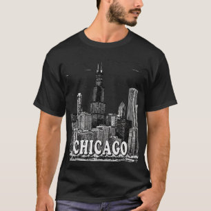 T-shirt Chicago Skyline - Black & White Minimalist City Gr
