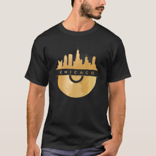 T-shirt Chicago Skyline Vinyl Music Record Illinois Il Blu