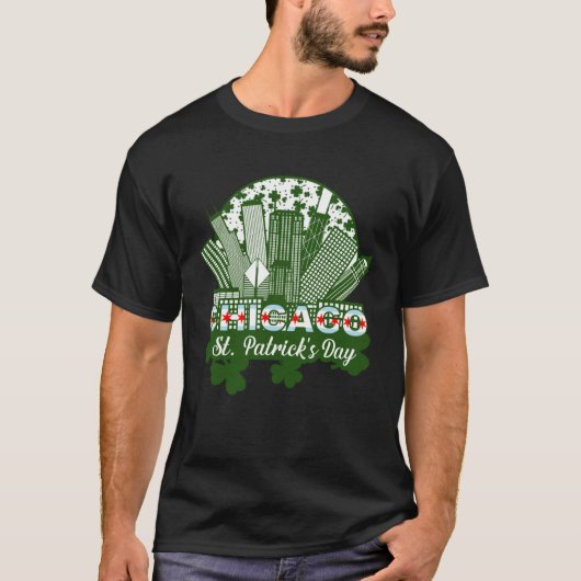 T-shirt Chicago St Patrick s Day Chicago Flag Shamrock Iri (Devant)