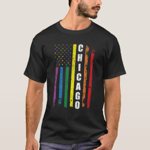 T-shirt Chicago Us American Flag Rainbow Gay Lgbt Pride Mo