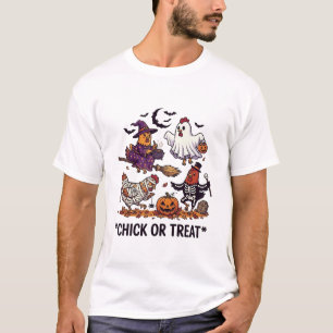 T-shirt Chick Or Treat Haloween Poulets Sorcière Fantôme C