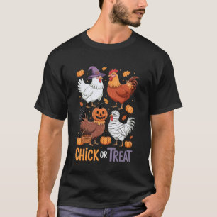 T-shirt Chick Or Treat Sorcière Halloween Poulet Épouvanta