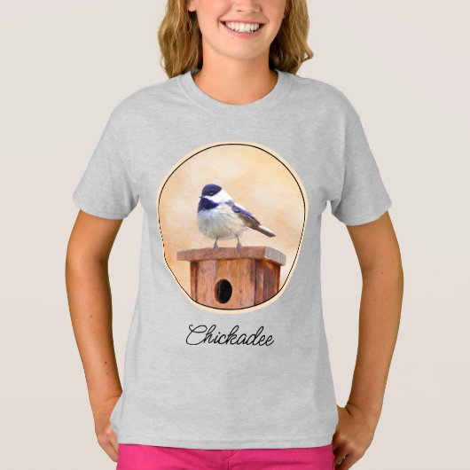 T-shirt Chickadee on Birdhouse Painting Original Bird Art  (Devant)
