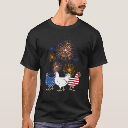 T-shirt Chicken Fireworks Independence 4th Of July Day Pat (Devant)