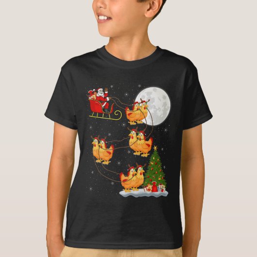 T-shirt Chicken Santa Sleigh Flying Funny Magical Christma (Devant)