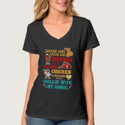 T-shirt Chicken Wing Hot Dog Et Bologne Chicken & Macaron (Devant)