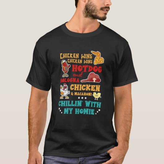 T-shirt Chicken Wing Hot Dog Et Bologne Chicken & Macaron (Devant)