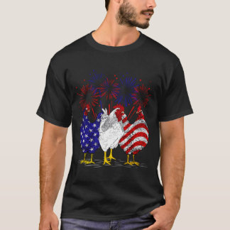 T-shirt Chickens American Flag Patriotic Farmer 4Th Of Jul