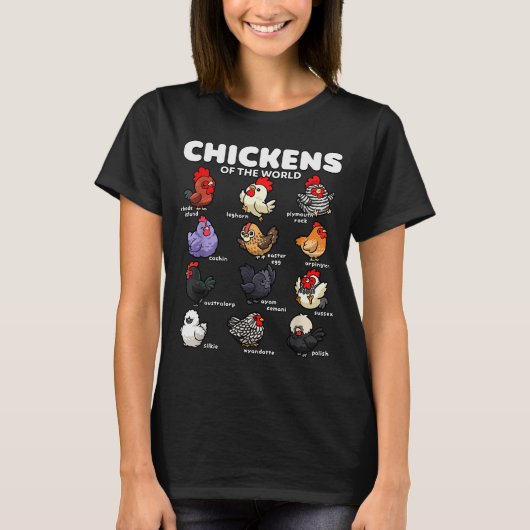 T-shirt Chickens Of The World Funny Cartoon Chicken Breeds (Devant)