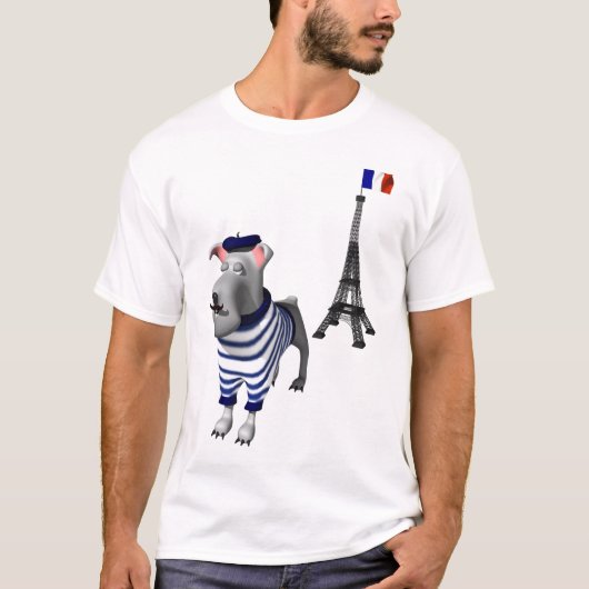 T-shirt Chien à Beret devant la Tour Eiffel (Devant)