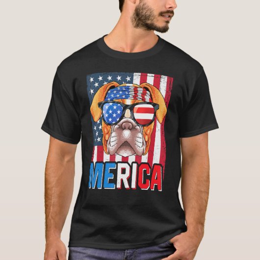 T-shirt Chien à drapeau de la boîte Merica 4 juillet à chi (Devant)