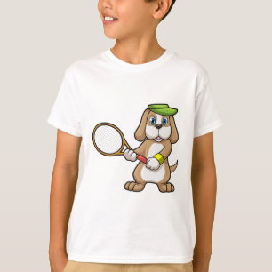 T-shirt Chien à Tennis avec raquette de tennis & Casquette