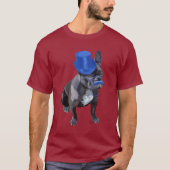T-shirt Chien à tête bleue avec chapeau bleu et moustache (Devant)