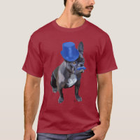 Chien à tête bleue avec chapeau bleu et moustache