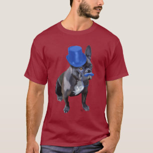 T-shirt Chien à tête bleue avec chapeau bleu et moustache