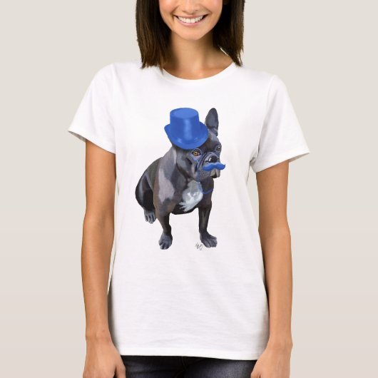 T-shirt Chien à tête bleue avec chapeau bleu et moustache (Devant)