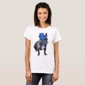 T-shirt Chien à tête bleue avec chapeau bleu et moustache (Devant entier)