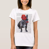 T-shirt Chien à tête rouge avec chapeau rouge et moustache (Devant)