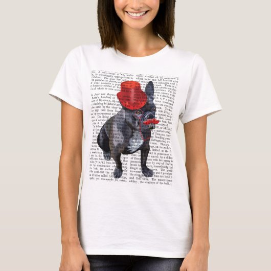 T-shirt Chien à tête rouge avec chapeau rouge et moustache (Devant)