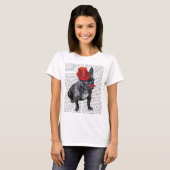 T-shirt Chien à tête rouge avec chapeau rouge et moustache (Devant entier)