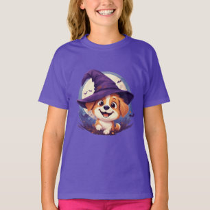 T-shirt Chien adorable avec un chapeau de sorcière