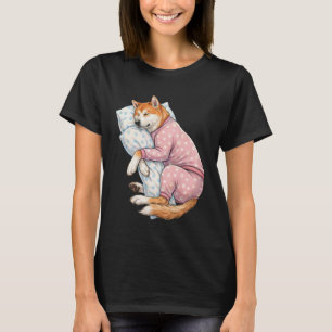 T-shirt Chien Akita Mignon Endormi en Pyjama Art du Couche