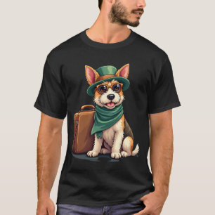 T-shirt Chien amusant voyageant avec graphique de sac pour