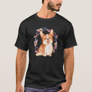 T-shirt chien animal familier patte fleur corgi