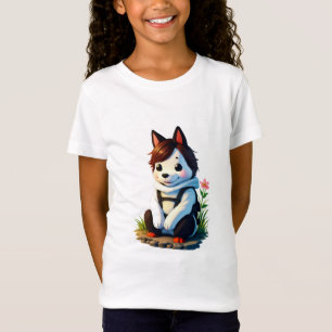 T-Shirt Chien anthropomorphique avec une fleur Art AI