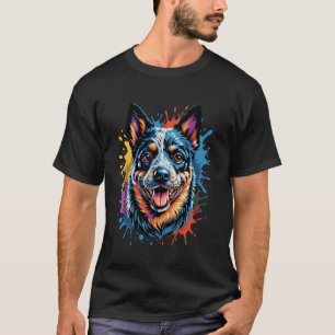 T-shirt Chien Art Heeler Bleu Coloré Peinture Bétail Austr
