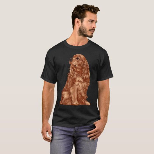 T-shirt Chien assis Ruby Cavalier King Charles Spaniel (Devant entier)