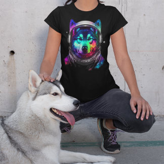 T-shirt Chien astronaute sibérien Husky dans l'espace colo