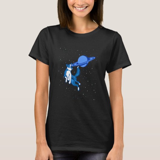 T-shirt Chien attrape Saturne comme Frisbee Space Astronom (Devant)