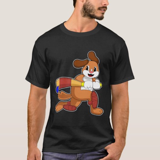 T-shirt Chien au cricket avec batte de cricket (Devant)