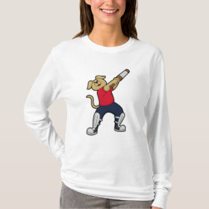 T-shirt Chien au cricket avec batte de cricket