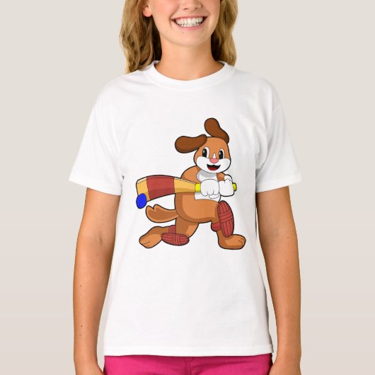 T-shirt Chien au cricket avec batte de cricket (Devant)
