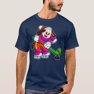 T-shirt Chien au hockey sur glace avec bâton de hockey sur